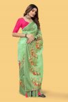 4FASHIONABLE ORGANZA SILK THREAD AND ZARI-DORI WORK WITH STONE WORK SAREE WITH UNSTITCHED BLOUSE WEDDING WEAR WHOLESALE PRICE ETHNIC GARMENT (30)