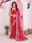 LATEST GEORGETTE RAJWADI BANDHEJ PRINT WITH EMBROIDERY WORK SAREE WITH UNSTITCHED BLOUSE RANI