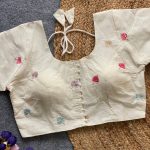LATEST KHADI COTTON THREAD SEQUENCE WORK STITCHED BLOUSE OFF WHITE
