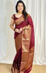 LATEST LICHI SILK JACQUARD WORK SAREE WITH UNSTITCHED BLOUSE MAROON