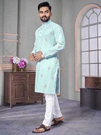 LATEST ROYAL LINEN EMROIDERY WITH SEQUENCE WORK  KURTA PAYJAMA SKY