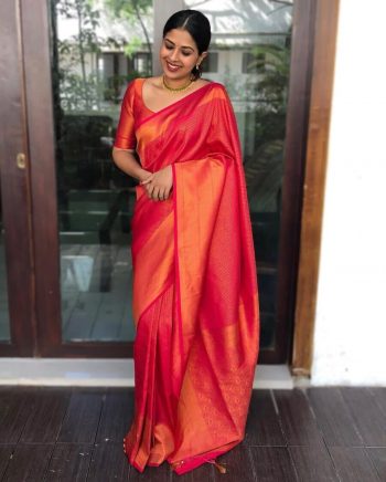 LATEST SOFT LICHI SILK JACQUARD WORK SAREE WITH UNSTITCHED BLOUSE RANI