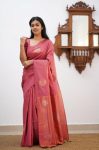 RICH LOOK LICHI SILK JACQUARD WORK SAREE WITH UNSTITCHED BLOUSE PINK