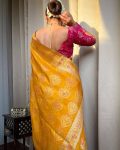 5ATTRACTIVE LICHI SILK JACQUARD WORK SAREE WITH UNSITICHED BLOUSE BRIDAL WEAR WHOLESALE PRICE ETHNIC GARMENT (30)