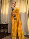 5ATTRACTIVE LICHI SILK JACQUARD WORK SAREE WITH UNSTITCHED BLOUSE FESTIVAL WEAR WHOLE SALE PRICE ETHNIC GARMENT (104)