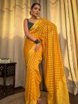 5ATTRACTIVE LICHI SILK JACQUARD WORK SAREE WITH UNSTITCHED BLOUSE FESTIVAL WEAR WHOLE SALE PRICE ETHNIC GARMENT (104)