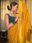5ATTRACTIVE LICHI SILK JACQUARD WORK SAREE WITH UNSTITCHED BLOUSE FESTIVAL WEAR WHOLE SALE PRICE ETHNIC GARMENT (104)