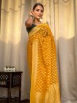 5ATTRACTIVE LICHI SILK JACQUARD WORK SAREE WITH UNSTITCHED BLOUSE FESTIVAL WEAR WHOLE SALE PRICE ETHNIC GARMENT (104)