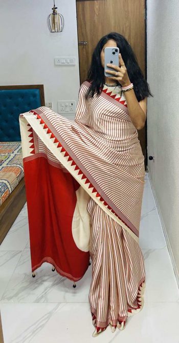 DESIGNER GAJI SOFT  SILK BANDHEJ WORK SAREE WITH UNSTITCHED BLOUSE RED