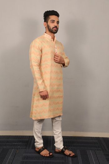 DESIGNER JACQUARD THREAD EMBROIDERY WORK KURTA PAYJAMA MUSTARD