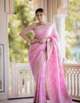 DESIGNER LICHI SILK JACQUARD WORK SAREE WITH UNSTITCHED BLOUSE BABY PINK
