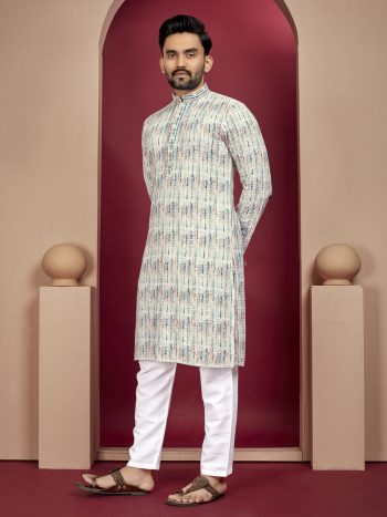 DESIGNER  RAYON DIGITAL PRINT KURTA PAYJAMA OFF WHITE