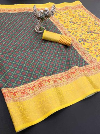 DESIGNER SOFT DOLA COTTON  JACQUARD KANJIVARAM SAREE WITH UNSTITCHED BLOUSE GREEN