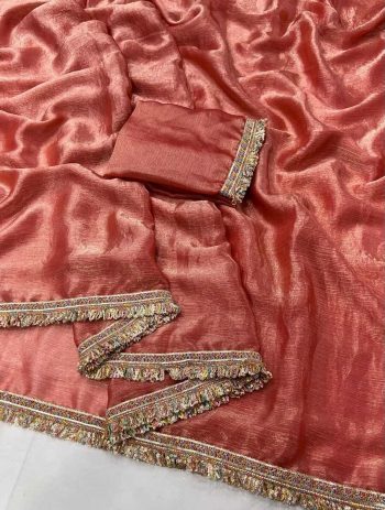 NEW ARRIVAL FENDY CHIFFON SEQUENCE LACE SAREE WITH UNSTITCHED BLOUSE ORANGE