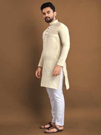 ATTRACTIVE JACQUARD KURTA PAYJAMA YELLOW