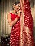 6ATTRACTIVE LICHI SILK JACQUARD WORK SAREE WITH UNSTITCHED BLOUSE FESTIVAL WEAR WHOLE SALE PRICE ETHNIC GARMENT (88)
