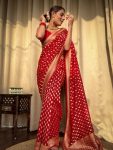 6ATTRACTIVE LICHI SILK JACQUARD WORK SAREE WITH UNSTITCHED BLOUSE FESTIVAL WEAR WHOLE SALE PRICE ETHNIC GARMENT (88)