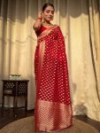 6ATTRACTIVE LICHI SILK JACQUARD WORK SAREE WITH UNSTITCHED BLOUSE FESTIVAL WEAR WHOLE SALE PRICE ETHNIC GARMENT (88)