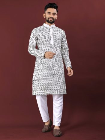 ATTRACTIVE SILK MULTI COLOUR THREAD EMBROIDERY WITH SEQUENCE WORK KURTA PAYJAMA BLACK