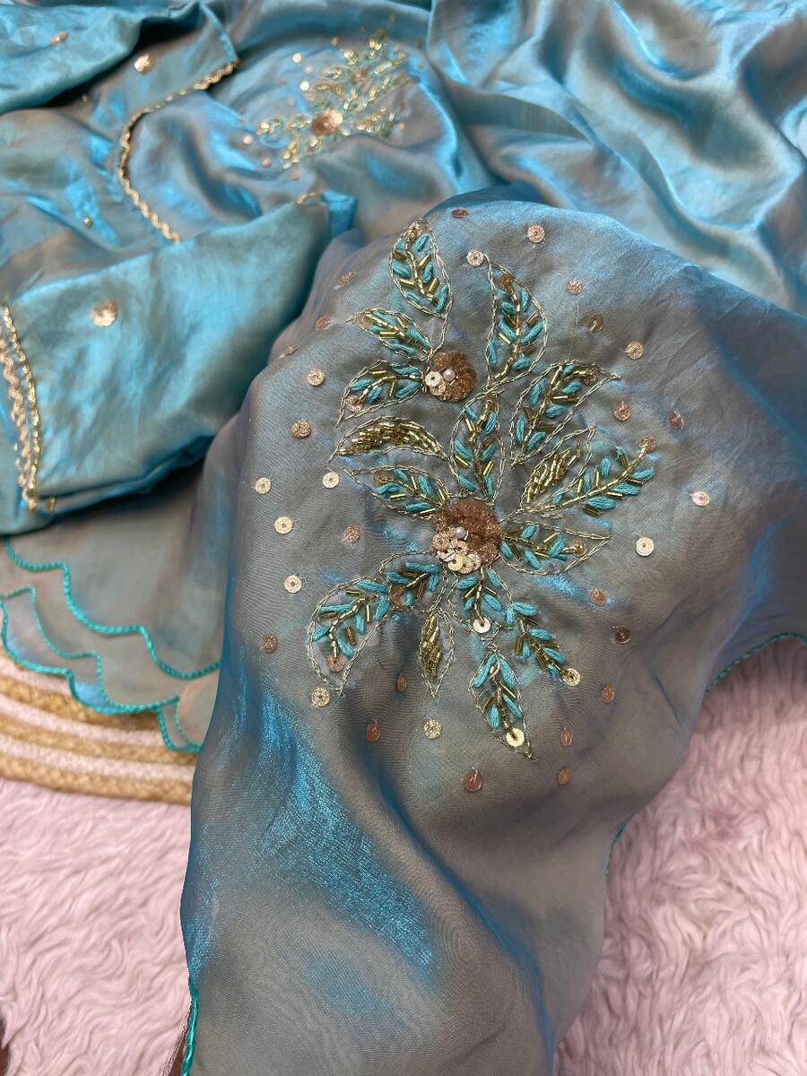 6DESIGNER FENDY SATTIN KHATLI CUT DANA HANDWORK WITH ARCO BORDER SAREE WITH UNSTITCHED BLOUSE WEDDING WEAR WHOLESALE PRICE ETHNIC GARMENT (25)