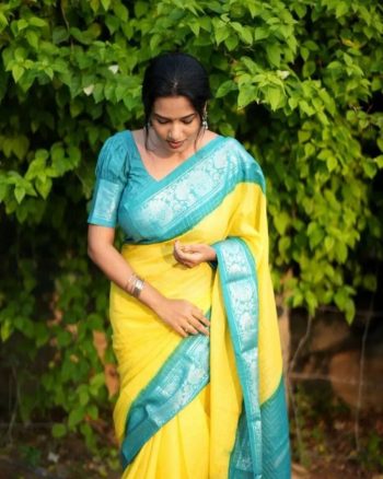 DESIGNER LICHI SILK JACQUARD WORK SAREE WITH UNSTITCHED BLOUSE YELLOW