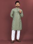 DESIGNER SILK MULTI COLOUR EMBROIDERY FLOWER WORK WITH ALL OVER MATTE SEQUENCE KURTA PAYJAMA PISTA