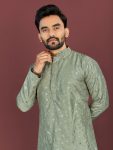 6DESIGNER SILK MULTI COLOUR EMBROIDERY FLOWER WORK WITH ALL OVER MATTE SEQUENCE KURTA PAYJAMA FESTIVAL WEAR WHOLESALE PRICE ETHNIC GARMENT (36)