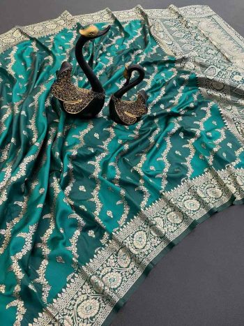 FASHIONABLE BANARASI SILK GOLDEN ZARI WEAVING SAREE WITH UNSTITCHED BLOUSE GREEN