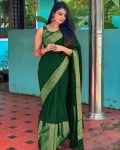 LATEST LICHI SILK JACQUARD WORK SAREE WITH UNSTITCHED BLOUSE GREEN