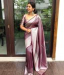 LATEST SOFT LICHI SILK JACQUARD WORK SAREE WITH UNSTITCHED BLOUSE WINE