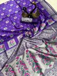 ATTRACTIVE PAITHANI SILK ZARI MEENAKARI WEAVING SAREE WITH UNSTITCHED BLOUSE PURPLE
