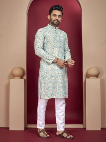 DESIGNER  RAYON DIGITAL PRINT KURTA PAYJAMA SKY