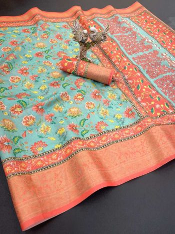 DESIGNER SOFT DOLA COTTON  JACQUARD KANJIVARAM SAREE WITH UNSTITCHED BLOUSE RAMA