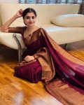 LATEST LICHI SILK JACQUARD WORK SAREE WITH UNSTITCHED BLOUSE PURPLE
