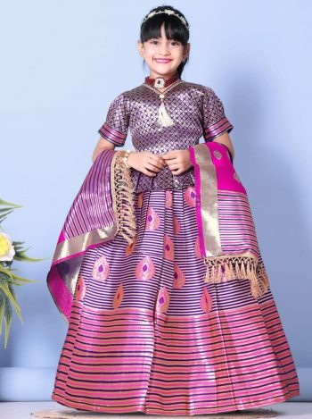 NEW ARRIVAL JACQUARD WEAVING WORK KID'S TOP LEHENGA WITH DUPATTA RANI