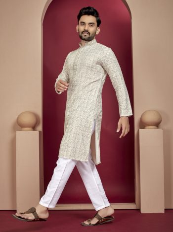 DESIGNER  RAYON DIGITAL PRINT KURTA PAYJAMA CREAM