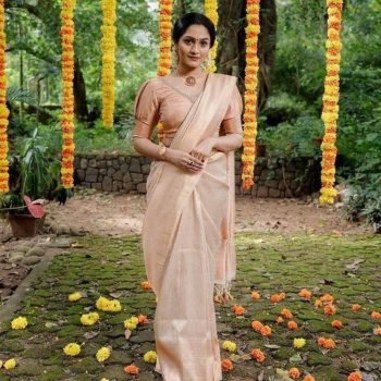 LATEST SOFT LICHI SILK JACQUARD WORK SAREE WITH UNSTITCHED BLOUSE CREAM