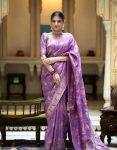 DESIGNER LICHI SILK JACQUARD WORK SAREE WITH UNSTITCHED BLOUSE LAVENDER