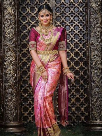 NEW ARRIVAL SOFT LICHI SILK JACQUARD WORK SAREE WITH UNSTITCHED BLOUSE BABY PINK