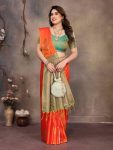 ATTRACTIVE BANARASI SILK COPPER ZARI WORK SAREE WITH UNSTITCHED BLOUSE FORMAL WEAR WHOLESALE PRICE ETHNIC GARMENT (56)