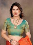 ATTRACTIVE BANARASI SILK COPPER ZARI WORK SAREE WITH UNSTITCHED BLOUSE FORMAL WEAR WHOLESALE PRICE ETHNIC GARMENT (64)