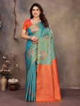 ATTRACTIVE BANARASI SILK COPPER ZARI WORK SAREE WITH UNSTITCHED BLOUSE FORMAL WEAR WHOLESALE PRICE ETHNIC GARMENT (64)