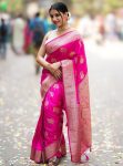 ATTRACTIVE BANARASI SOFT SILK WEAVING WORK SAREE WITH UNSTITCHED BLOUSE PINK