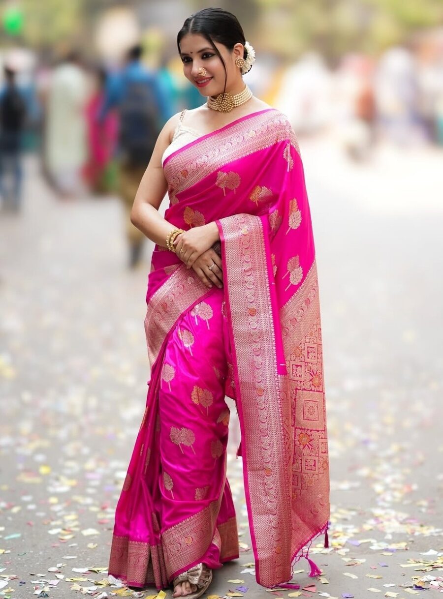 ATTRACTIVE BANARASI SOFT SILK WEAVING WORK SAREE WITH UNSTITCHED BLOUSE FESTIVAL WEAR WHOLESALE PRICE ETHNIC GARMENT (4)