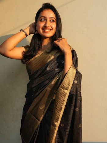 ATTRACTIVE BANARASI SOFT SILK  WEAVING WORK SAREE WITH UNSTITCHED BLOUSE BLACK