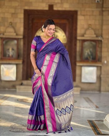 ATTRACTIVE BANARASI SOFT SILK WEAVING WORK SAREE WITH UNSTITCHED BLOUSE PURPLE