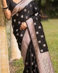 ATTRACTIVE BANARASI SOFT SILK WEAVING WORK SAREE WITH UNSTITCHED BLOUSE PARTY WEAR WHOLESALE PRICE ETHNIC GARMENT (5)
