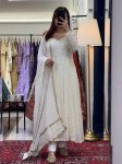 ATTRACTIVE BLOOMING SEQUENCE & THREAD EMBROIDERY WORK ANARKALI GOWN BOTTOM WITH DUPATTA WHITE