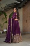 ATTRACTIVE BLOOMING ZARI & SEQUENCE EMBROIDERY WORK GOWN WITH DUPATTA PARTY WEAR WHOLESALE PRICE ETHNIC GARMENT (2)