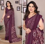 ATTRACTIVE BRIGHT MOSS SATIN ZARI WORK SAREE WITH UNSTITCHED BLOUSE WINE